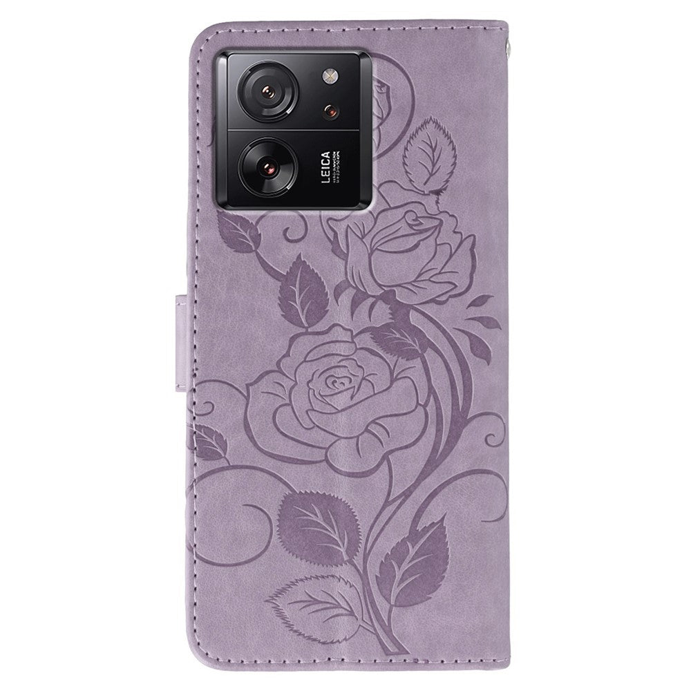 Phone Case For Xiaomi 13T / 13T Pro / Redmi K60 Ultra Wallet Stand Imprinted Rose Butterfly PU Leather Cover