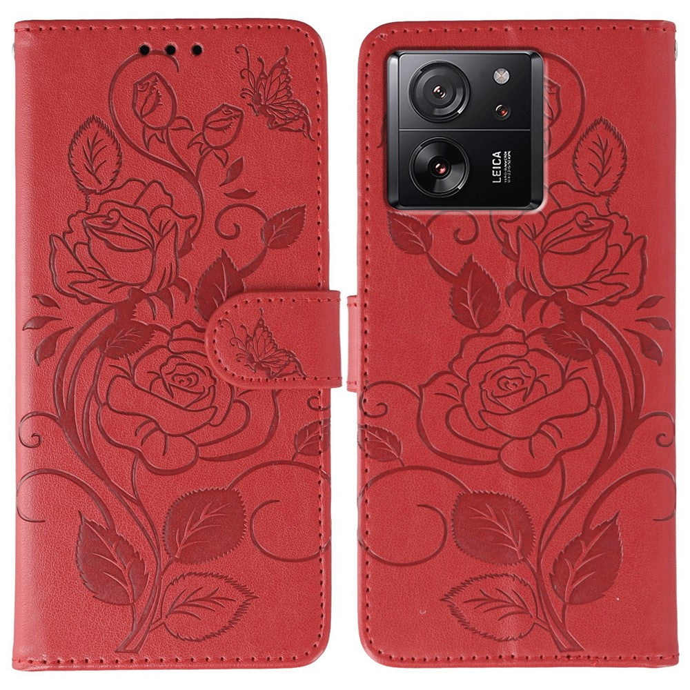 Phone Case For Xiaomi 13T / 13T Pro / Redmi K60 Ultra Wallet Stand Imprinted Rose Butterfly PU Leather Cover
