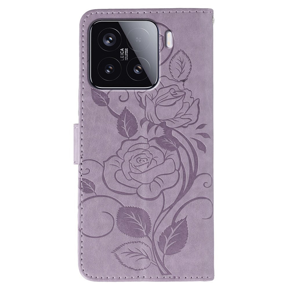 For Xiaomi 15 Case Wallet Stand Imprinted Rose Butterfly PU Leather Phone Cover