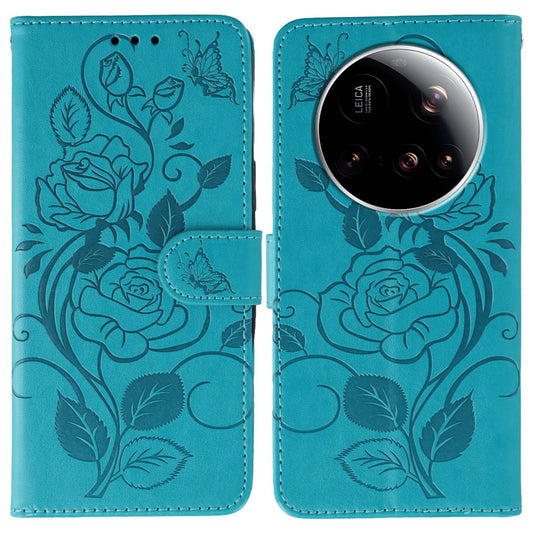 Xiaomi 15 Ultra Handyhülle – Brieftaschenständer, bedruckter Rosen-Schmetterling, PU-Leder