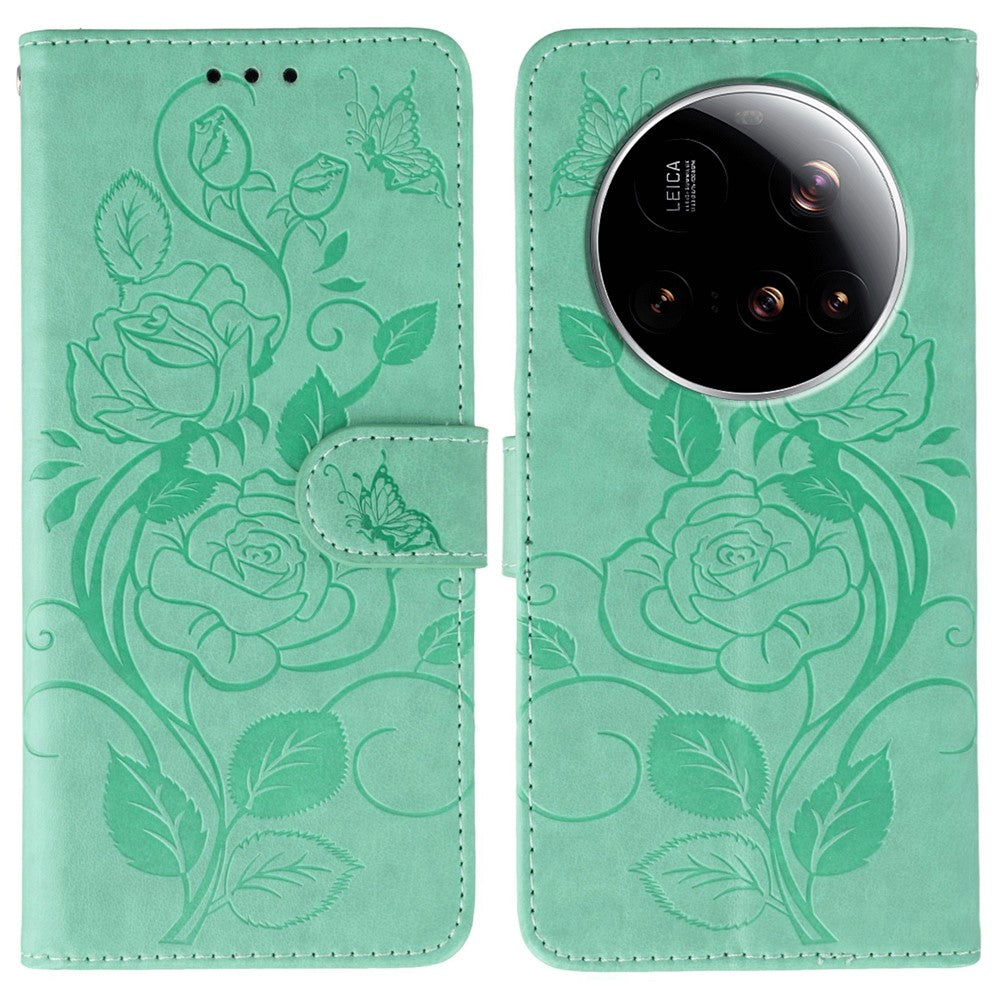 For Xiaomi 15 Ultra Case Wallet Stand Imprinted Rose Butterfly PU Leather Phone Cover