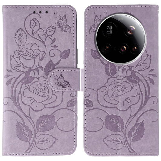 Xiaomi 15 Ultra Handyhülle – Brieftaschenständer, bedruckter Rosen-Schmetterling, PU-Leder
