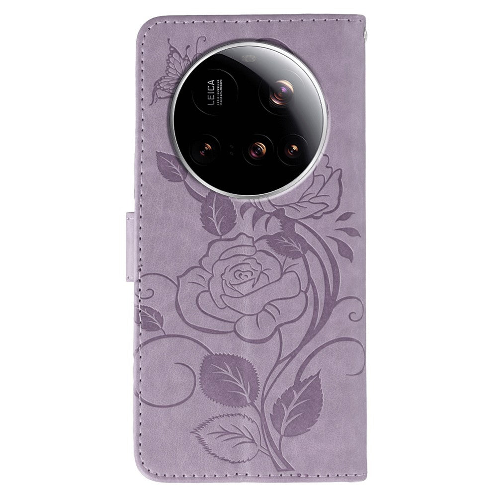 For Xiaomi 15 Ultra Case Wallet Stand Imprinted Rose Butterfly PU Leather Phone Cover