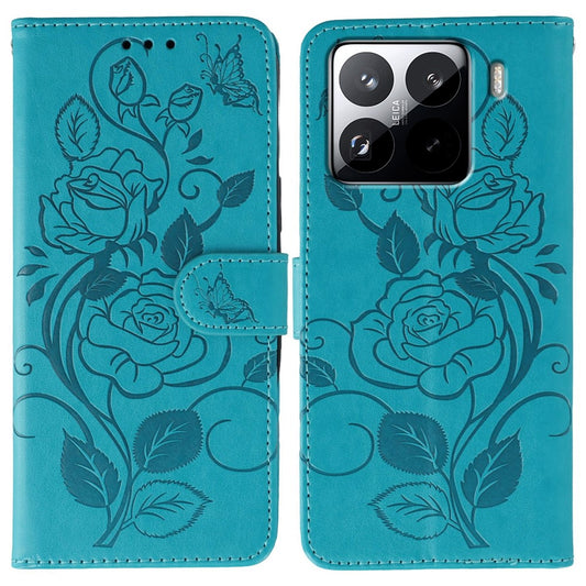 Xiaomi 15 Pro Handyhülle – Brieftaschenständer, bedruckter Rosen-Schmetterling, PU-Leder