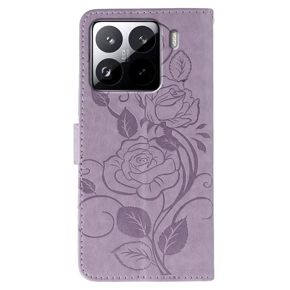 For Xiaomi 15 Pro Case Wallet Stand Imprinted Rose Butterfly PU Leather Phone Cover