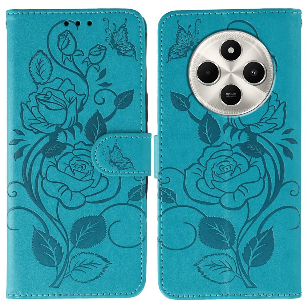 Phone Case For Xiaomi Poco C75 4G / Poco M7 5G  / Redmi 14C 4G / 14R 5G Wallet Stand Imprinted Rose Butterfly PU Leather Cover
