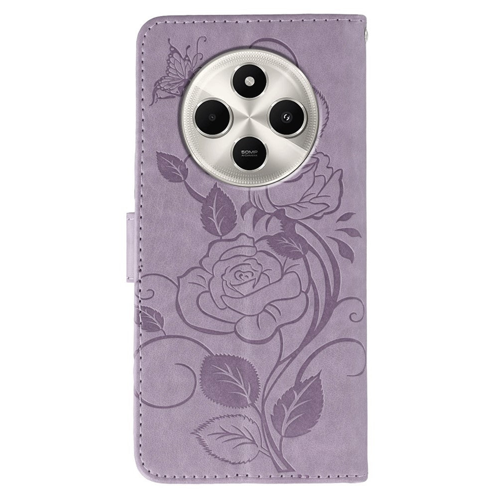 Phone Case For Xiaomi Poco C75 4G / Poco M7 5G  / Redmi 14C 4G / 14R 5G Wallet Stand Imprinted Rose Butterfly PU Leather Cover