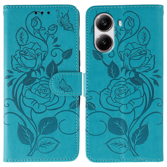 For Xiaomi Poco X7 Pro 5G Case Wallet Stand Imprinted Rose Butterfly PU Leather Phone Cover