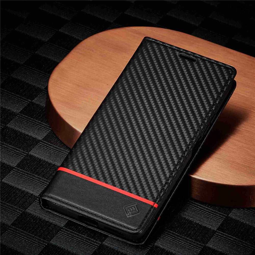 LC.IMEEKE Anti-drop Phone Case for Xiaomi 12T 5G / Redmi K50 Ultra 5G / 12T Pro 5G, Carbon Fiber Texture Wallet Stand Magnetic Auto Closing PU Leather Cell Phone Cover