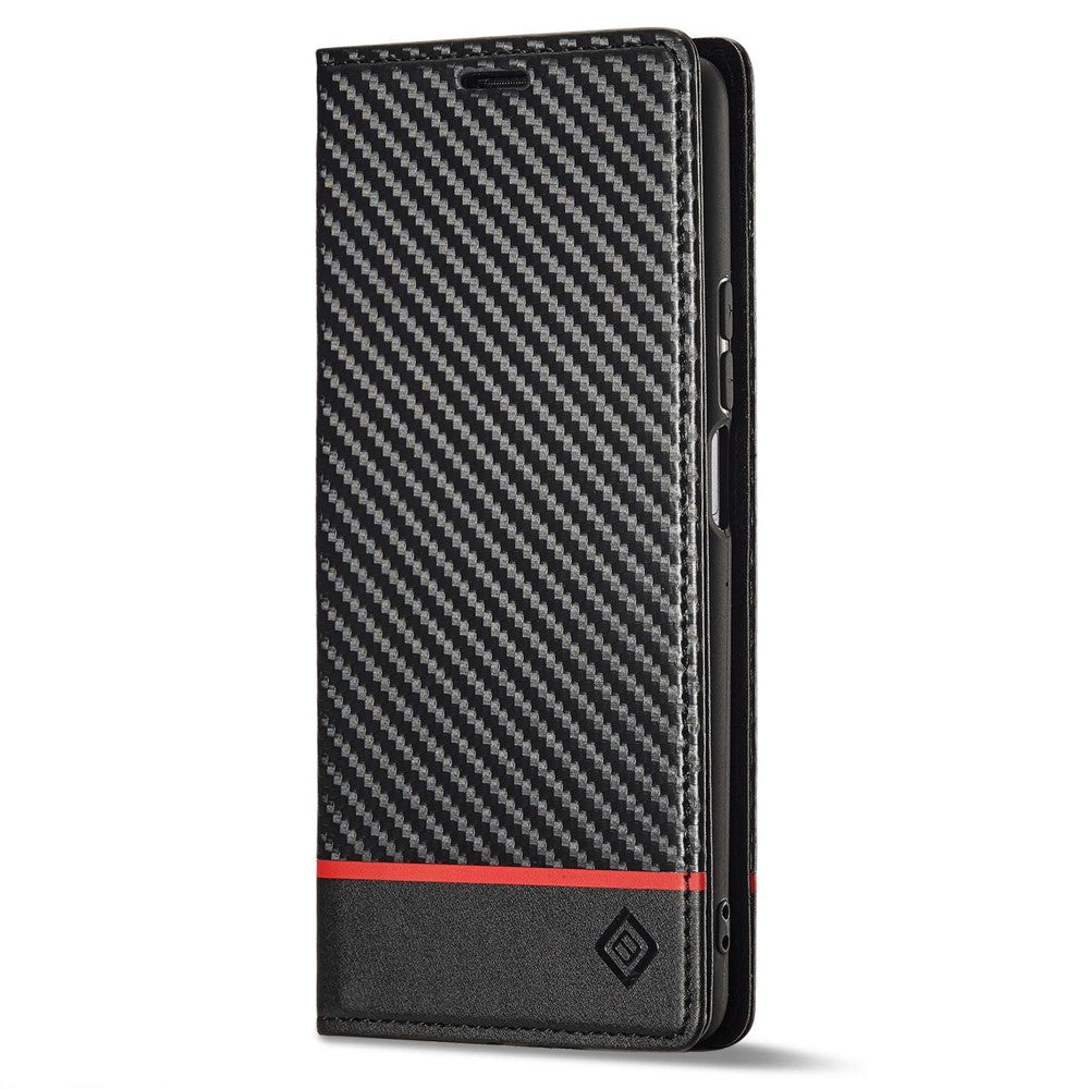 LC.IMEEKE Anti-drop Phone Case for Xiaomi 12T 5G / Redmi K50 Ultra 5G / 12T Pro 5G, Carbon Fiber Texture Wallet Stand Magnetic Auto Closing PU Leather Cell Phone Cover