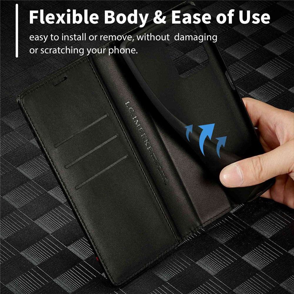 LC.IMEEKE Anti-drop Phone Case for Xiaomi 12T 5G / Redmi K50 Ultra 5G / 12T Pro 5G, Carbon Fiber Texture Wallet Stand Magnetic Auto Closing PU Leather Cell Phone Cover