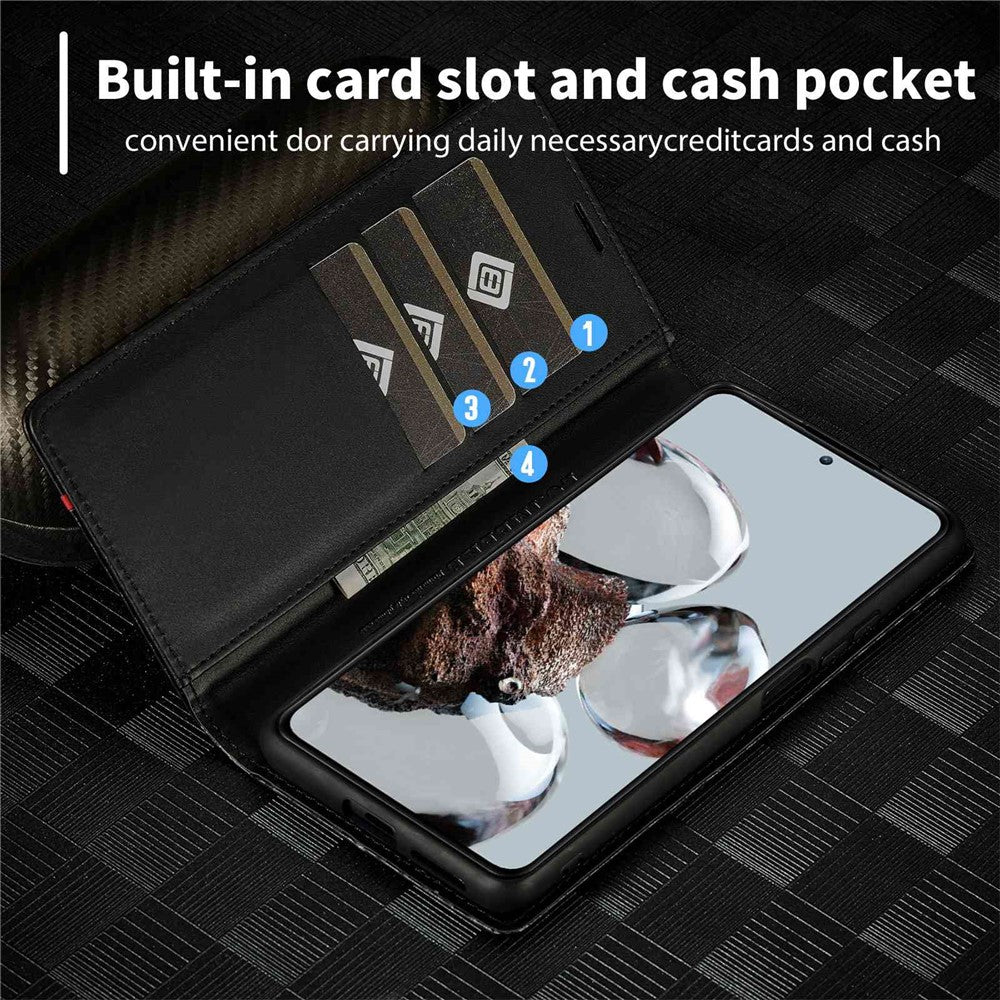 LC.IMEEKE Anti-drop Phone Case for Xiaomi 12T 5G / Redmi K50 Ultra 5G / 12T Pro 5G, Carbon Fiber Texture Wallet Stand Magnetic Auto Closing PU Leather Cell Phone Cover