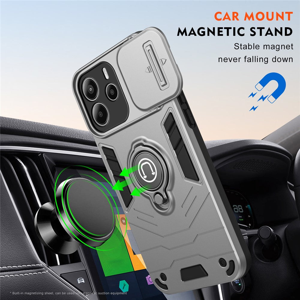 For Xiaomi Redmi Note 14 4G (164.84mm) Case Slide Camshield Kickstand PC + TPU Phone Cover