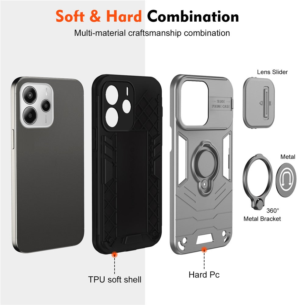 For Xiaomi Redmi Note 14 4G (164.84mm) Case Slide Camshield Kickstand PC + TPU Phone Cover