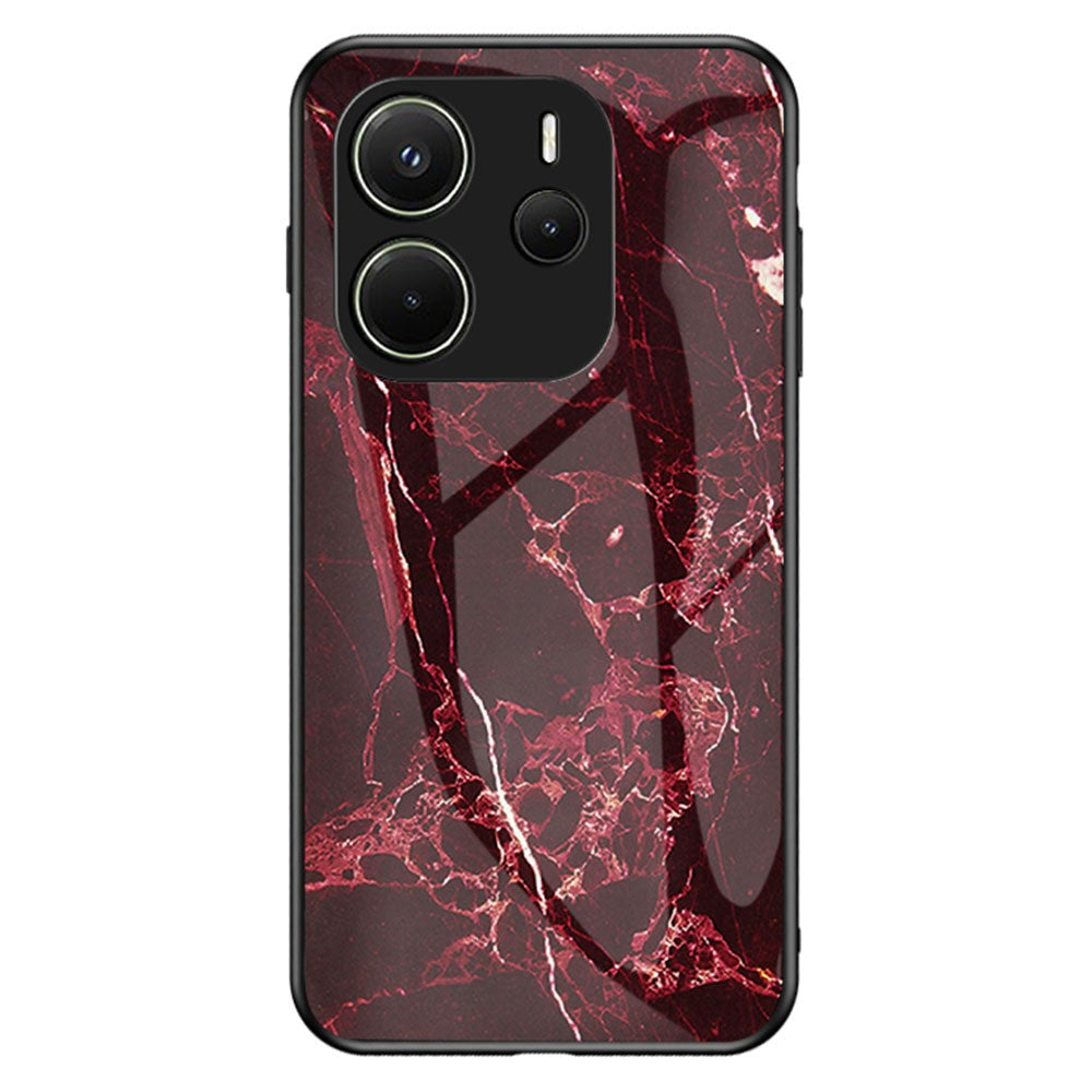 For Xiaomi Redmi Note 14 4G (163.25mm) Case Marble Pattern Tempered Glass + PC + TPU Protective Phone Cover