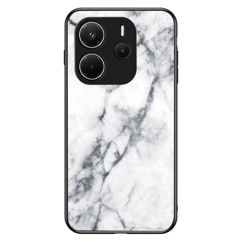 For Xiaomi Redmi Note 14 4G (163.25mm) Case Marble Pattern Tempered Glass + PC + TPU Protective Phone Cover