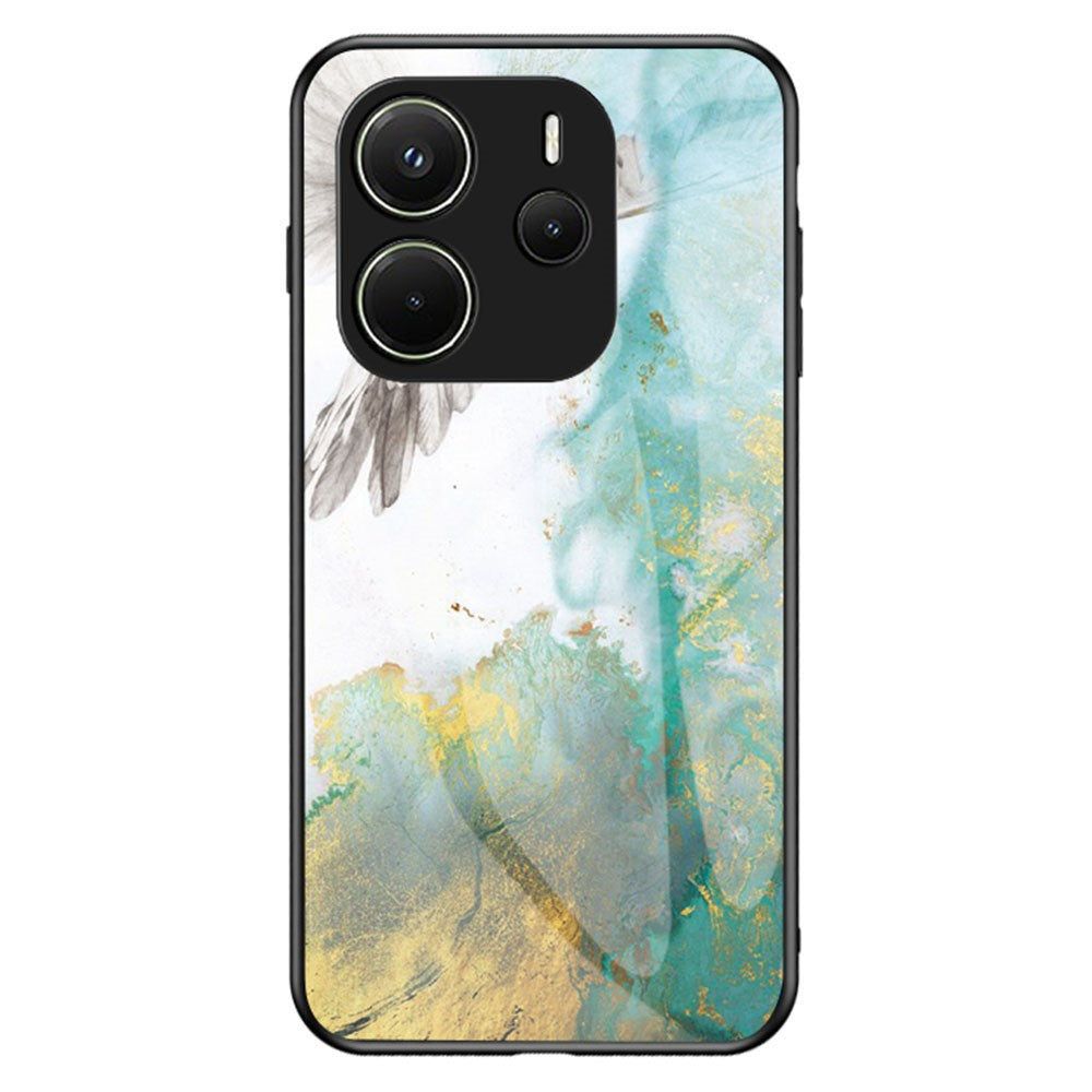 For Xiaomi Redmi Note 14 4G (163.25mm) Case Marble Pattern Tempered Glass + PC + TPU Protective Phone Cover