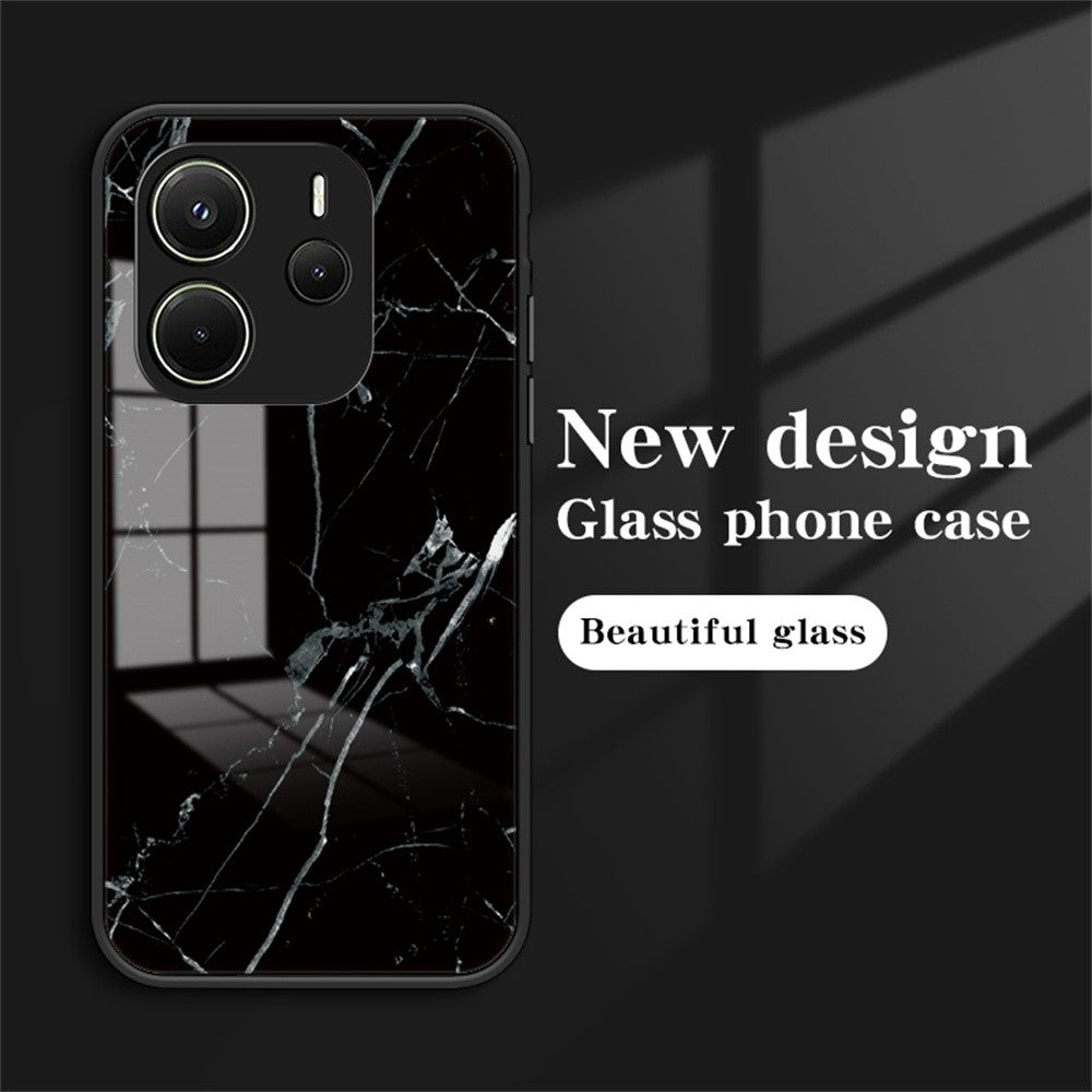For Xiaomi Redmi Note 14 4G (163.25mm) Case Marble Pattern Tempered Glass + PC + TPU Protective Phone Cover