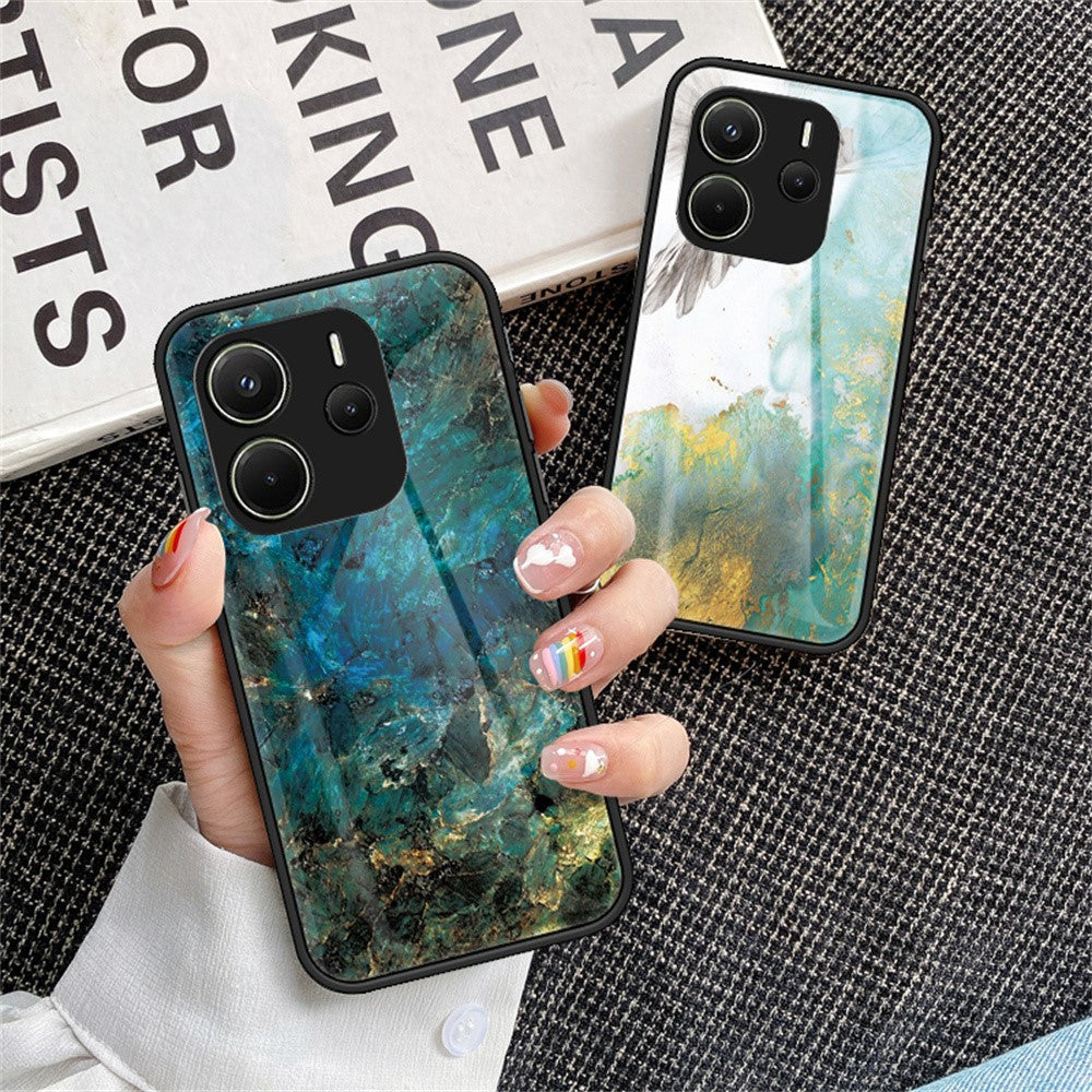 For Xiaomi Redmi Note 14 4G (163.25mm) Case Marble Pattern Tempered Glass + PC + TPU Protective Phone Cover