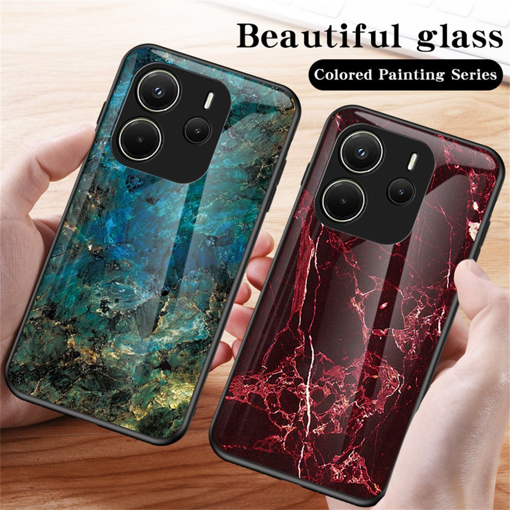 For Xiaomi Redmi Note 14 4G (163.25mm) Case Marble Pattern Tempered Glass + PC + TPU Protective Phone Cover