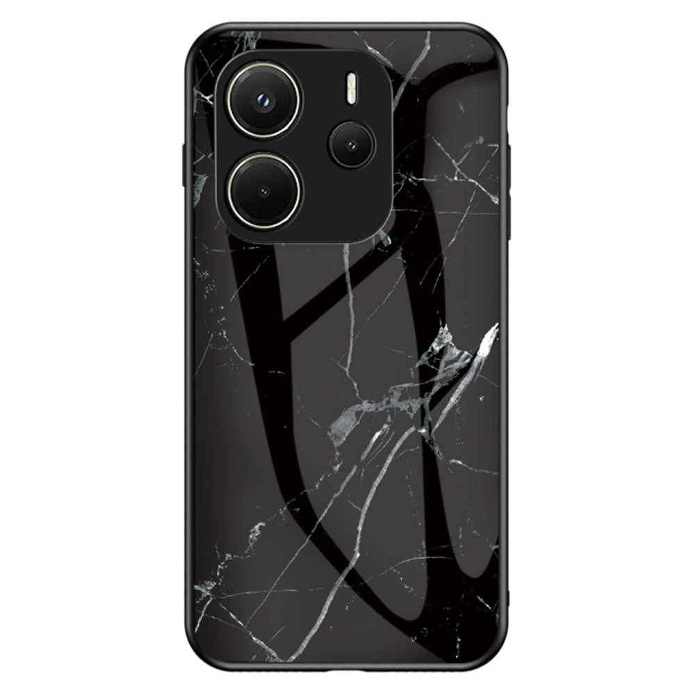 For Xiaomi Redmi Note 14 4G (163.25mm) Case Marble Pattern Tempered Glass + PC + TPU Protective Phone Cover
