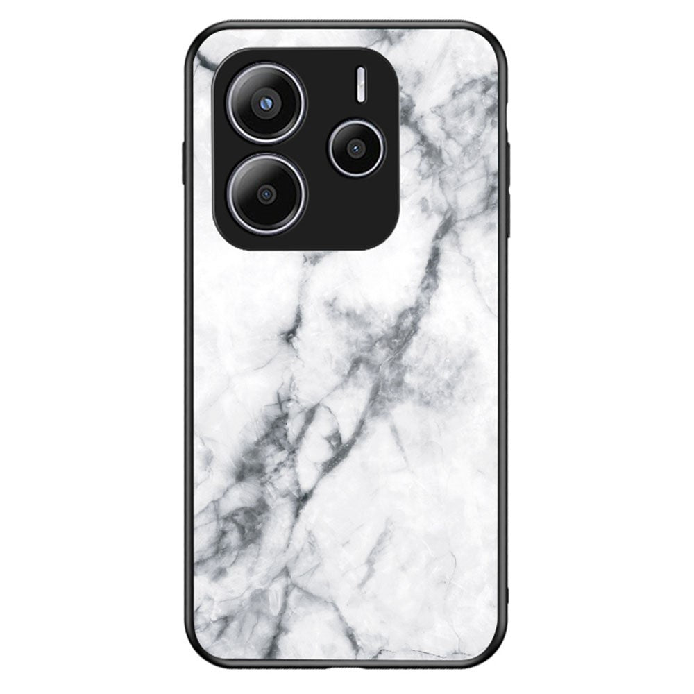For Xiaomi Redmi Note 14 5G Case Marble Pattern Tempered Glass + PC + TPU Protective Phone Cover