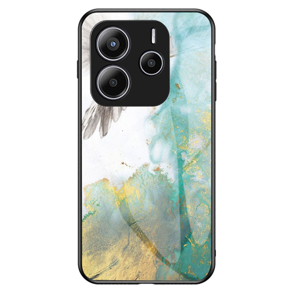 For Xiaomi Redmi Note 14 5G Case Marble Pattern Tempered Glass + PC + TPU Protective Phone Cover