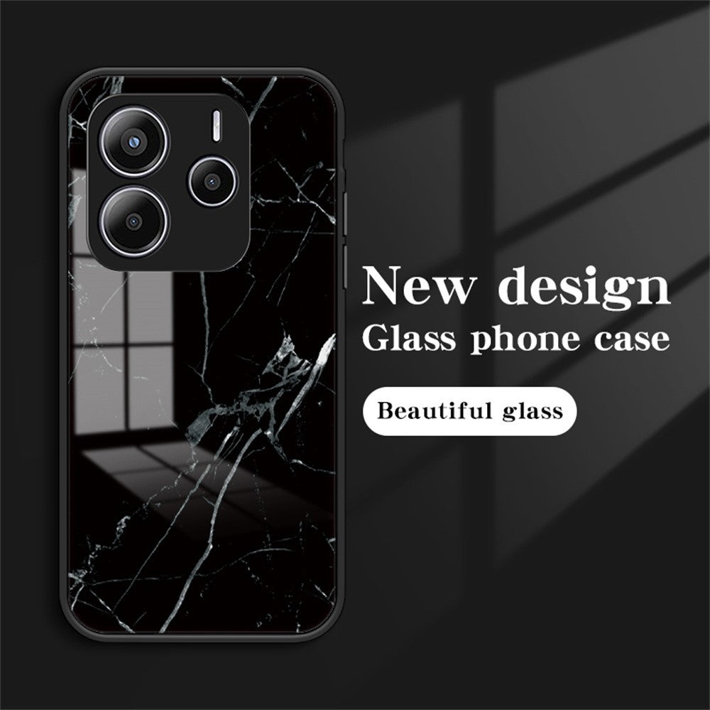 For Xiaomi Redmi Note 14 5G Case Marble Pattern Tempered Glass + PC + TPU Protective Phone Cover