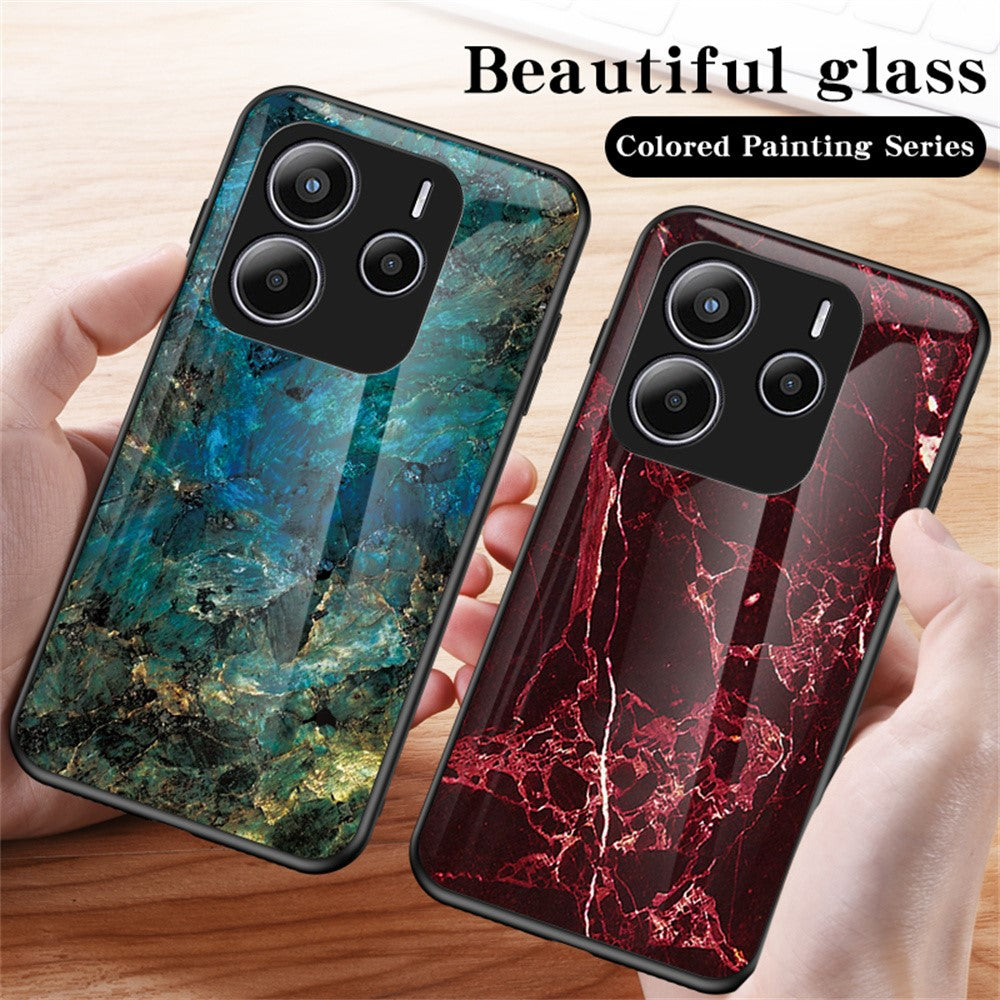 For Xiaomi Redmi Note 14 5G Case Marble Pattern Tempered Glass + PC + TPU Protective Phone Cover