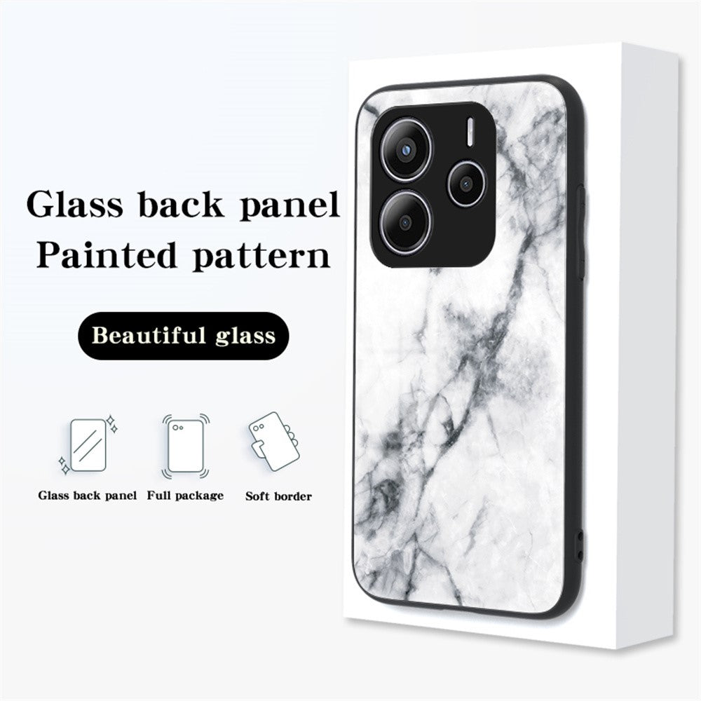 For Xiaomi Redmi Note 14 5G Case Marble Pattern Tempered Glass + PC + TPU Protective Phone Cover