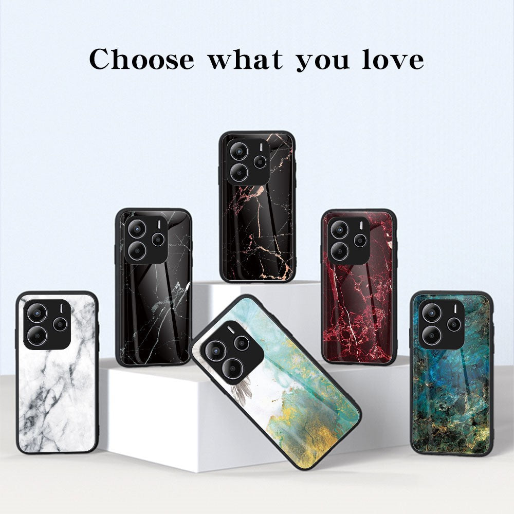 For Xiaomi Redmi Note 14 5G Case Marble Pattern Tempered Glass + PC + TPU Protective Phone Cover