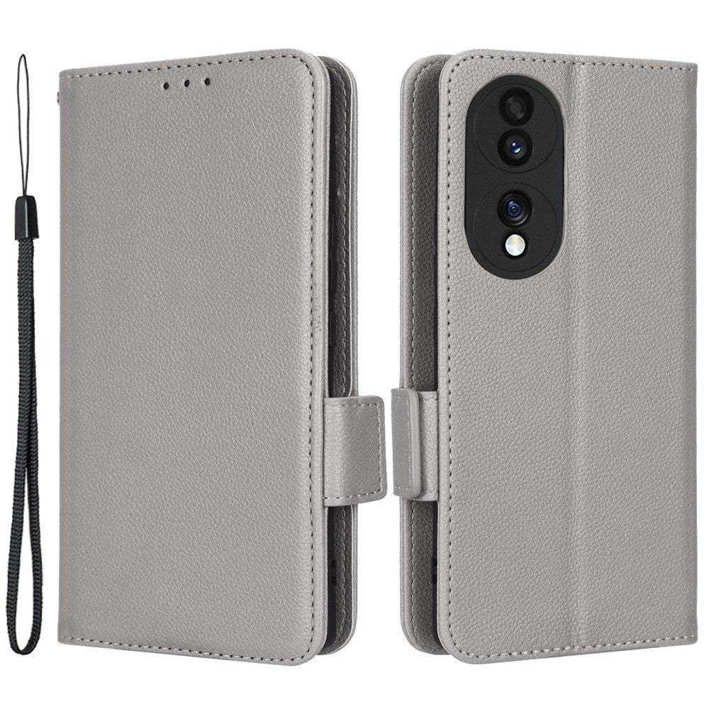 Litchi Texture Phone Stand Cover for Honor 70 5G, PU Leather Dual Magnetic Clasp Full Protection Wallet Case