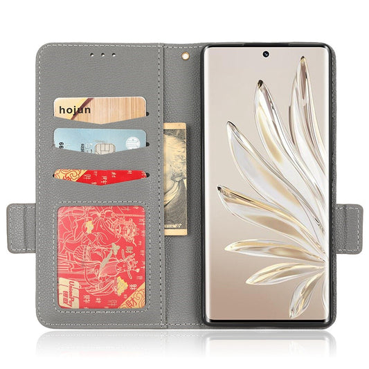 Honor 70 5G Wallet-Handyhülle – magnetisch, mit Litschi-Textur, aus PU-Leder