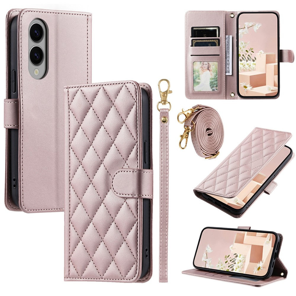 Galaxy S25 Edge Wallet-Hülle – Rautenmuster mit Geldbörsenfunktion & Riemen