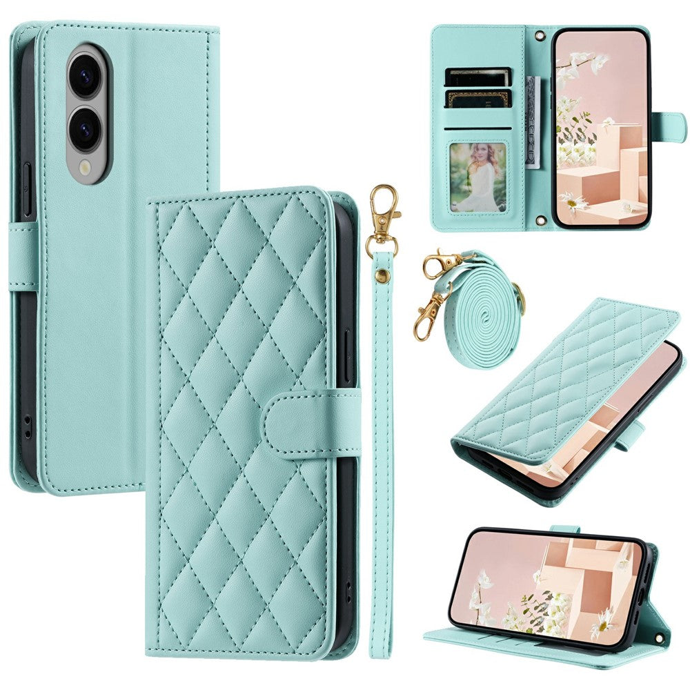 Galaxy S25 Edge Wallet-Hülle – Rautenmuster mit Geldbörsenfunktion & Riemen