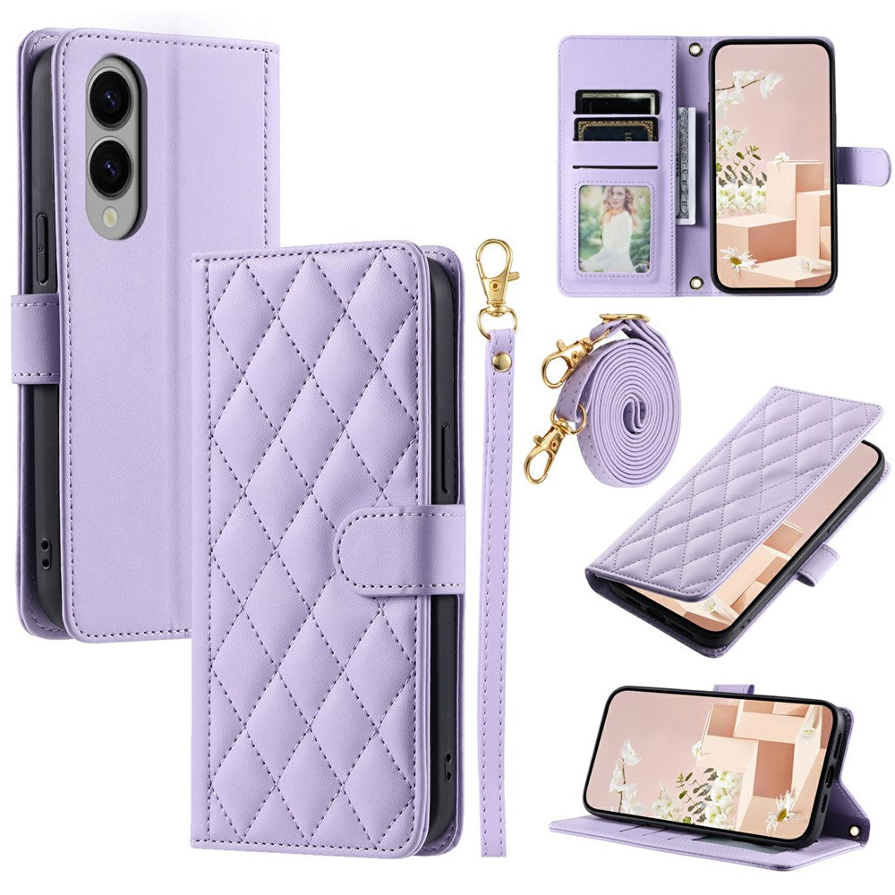 Galaxy S25 Edge Wallet-Hülle – Rautenmuster mit Geldbörsenfunktion & Riemen