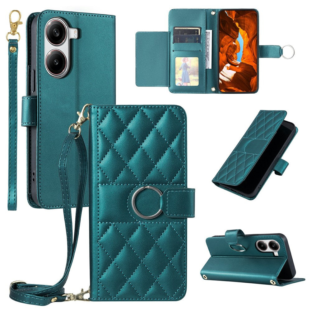 For Xiaomi Poco X7 Pro 5G  /  Redmi Turbo 4 5G Crossbody Leather Case Ring Buckle Wallet Stand Rhombus Mobile Cover