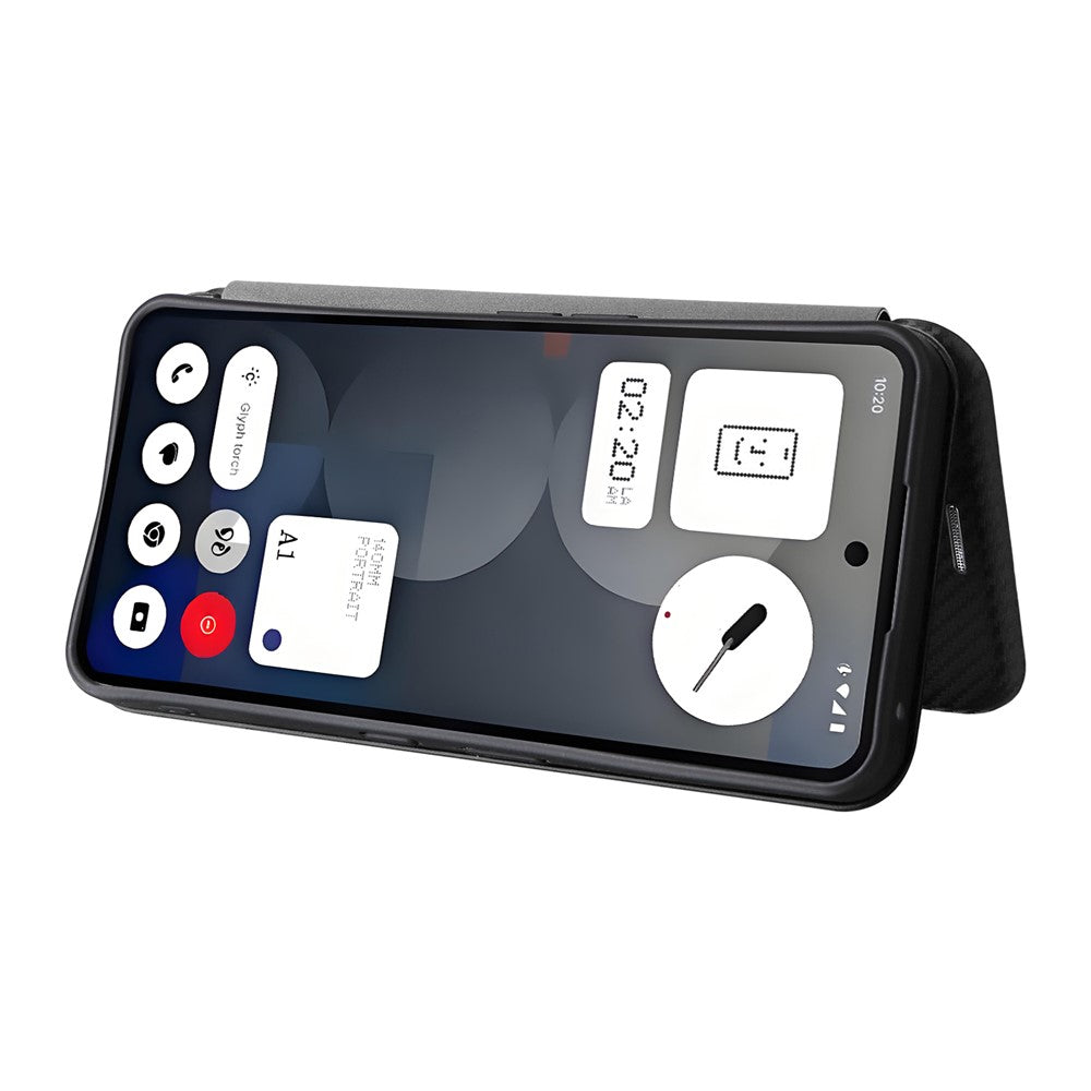 Nothing Phone (3a) Pro Wallet-Handyhülle – Mit Carbonfaser-Textur, Kartenhalter, Lederständer