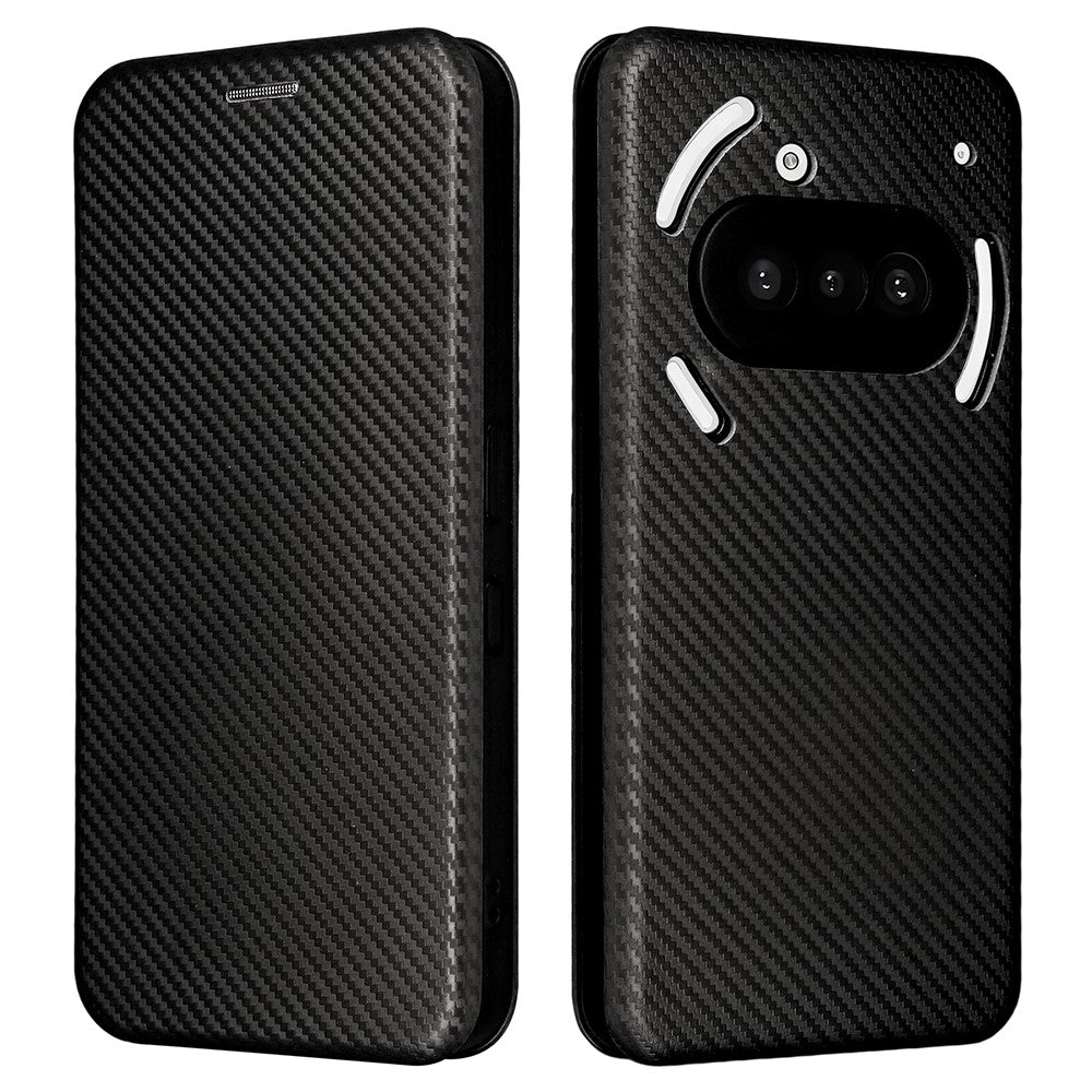 Nothing Phone (3a) Wallet-Handyhülle – Mit Carbonfaser-Textur, Kartenhalter, Lederständer