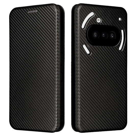 Nothing Phone (3a) Wallet-Handyhülle – Mit Carbonfaser-Textur, Kartenhalter, Lederständer