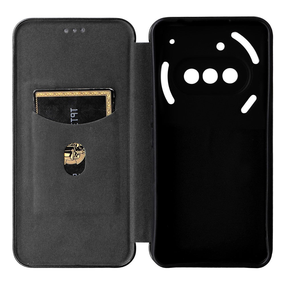 Nothing Phone (3a) Wallet-Handyhülle – Mit Carbonfaser-Textur, Kartenhalter, Lederständer