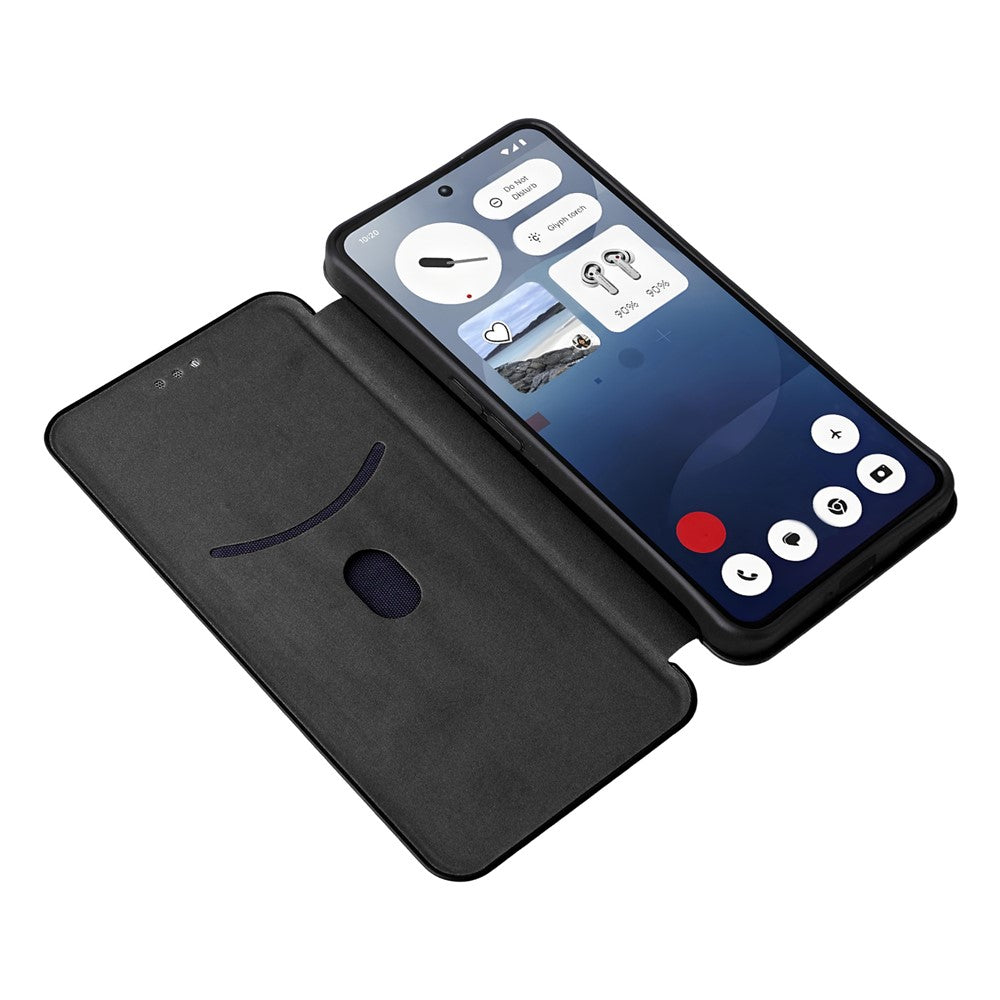 Nothing Phone (3a) Wallet-Handyhülle – Mit Carbonfaser-Textur, Kartenhalter, Lederständer