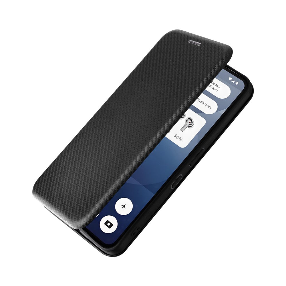 Nothing Phone (3a) Wallet-Handyhülle – Mit Carbonfaser-Textur, Kartenhalter, Lederständer