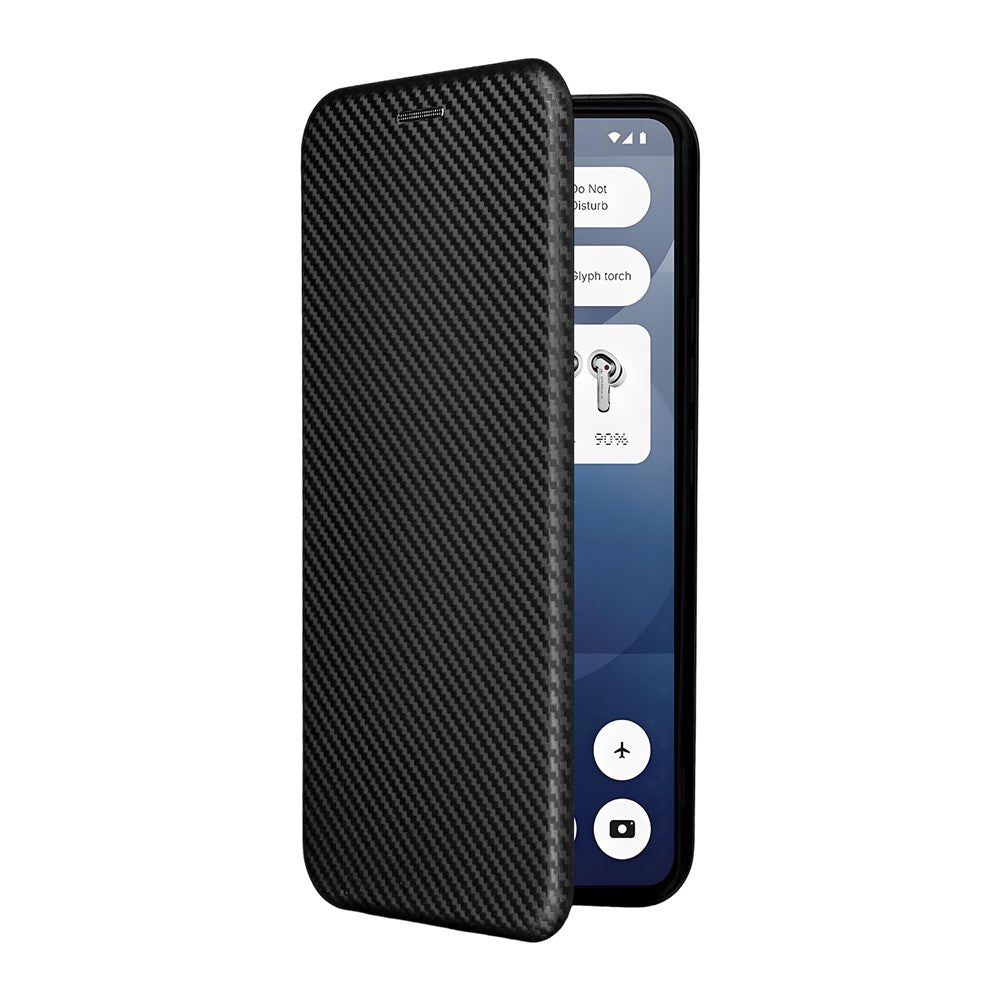 Nothing Phone (3a) Wallet-Handyhülle – Mit Carbonfaser-Textur, Kartenhalter, Lederständer