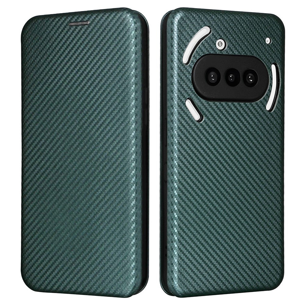 Nothing Phone (3a) Wallet-Handyhülle – Mit Carbonfaser-Textur, Kartenhalter, Lederständer