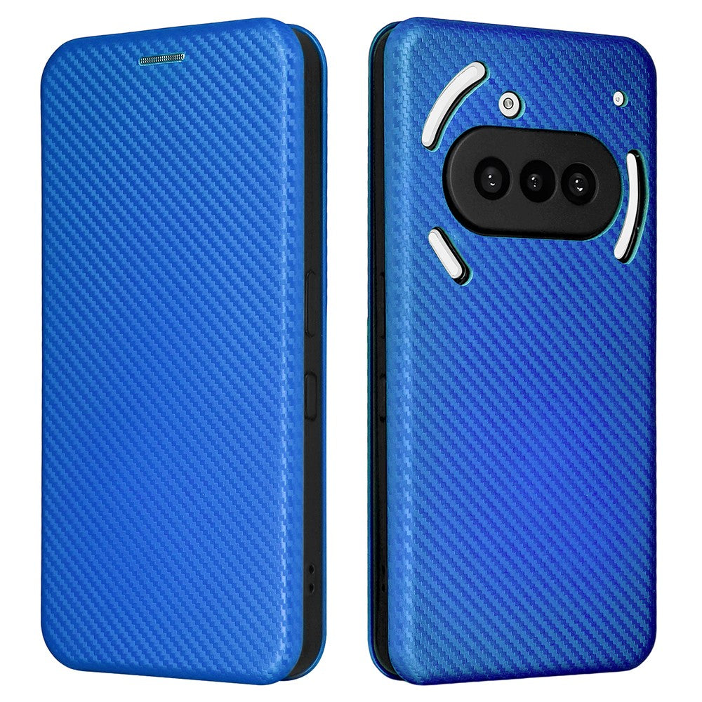 Nothing Phone (3a) Wallet-Handyhülle – Mit Carbonfaser-Textur, Kartenhalter, Lederständer