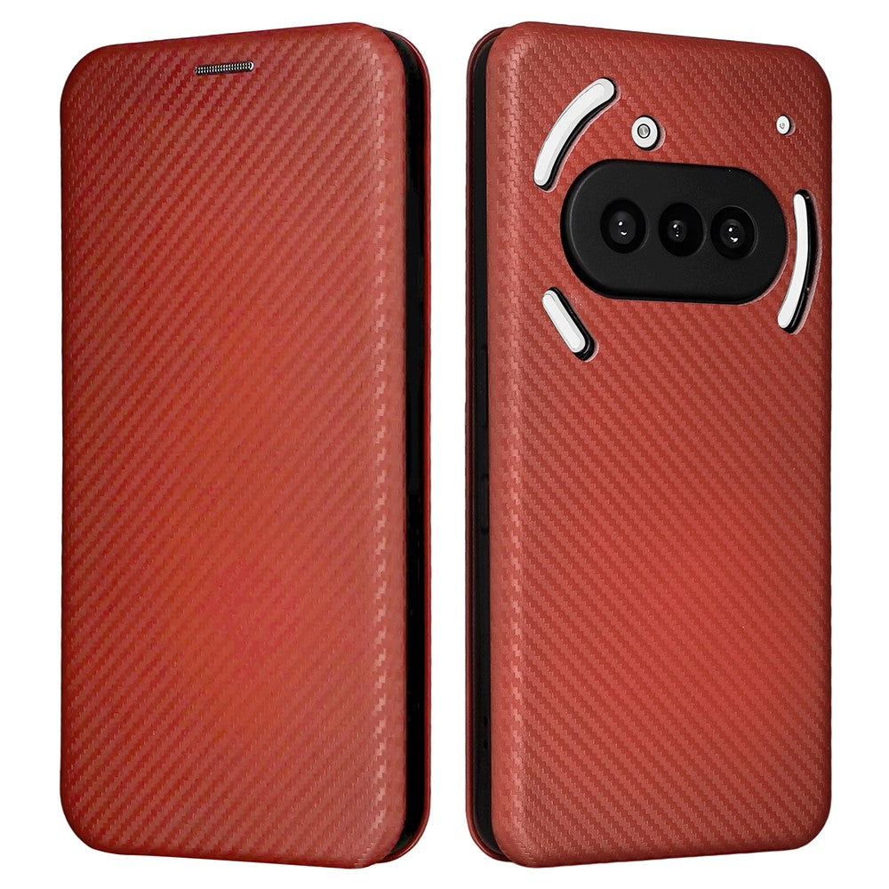 Nothing Phone (3a) Wallet-Handyhülle – Mit Carbonfaser-Textur, Kartenhalter, Lederständer