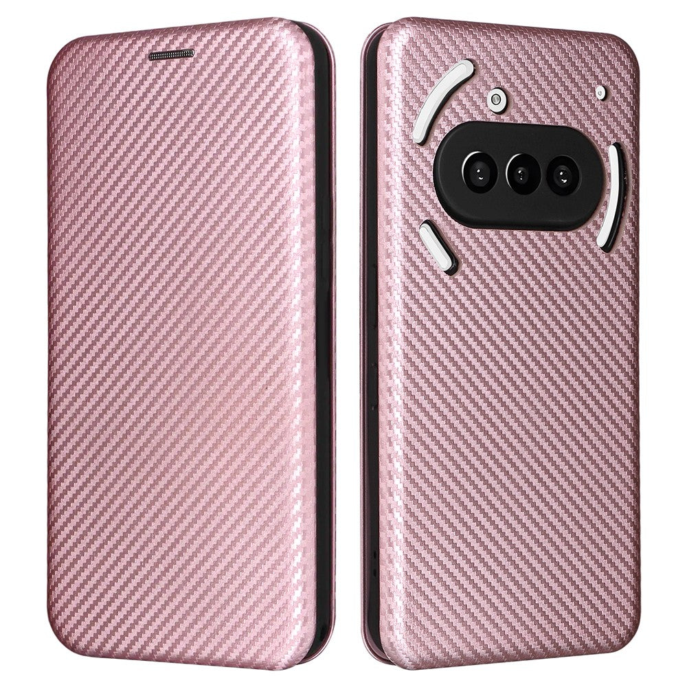 Nothing Phone (3a) Wallet-Handyhülle – Mit Carbonfaser-Textur, Kartenhalter, Lederständer