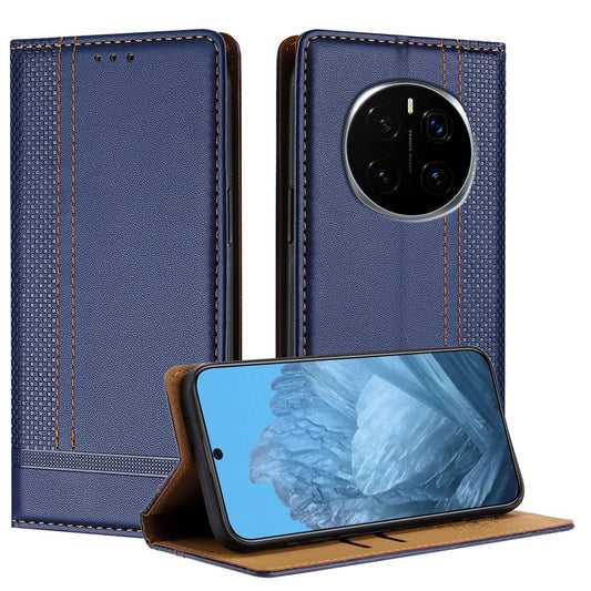 Honor Magic7 Pro 5G Handyhülle – mit L-förmigem Gittermuster, Lederständer, mit Kartenfächern