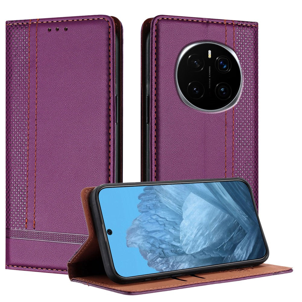 For Honor Magic7 Pro 5G Case L-Shaped Grid Pattern Leather Stand Phone Cover with Card Slots